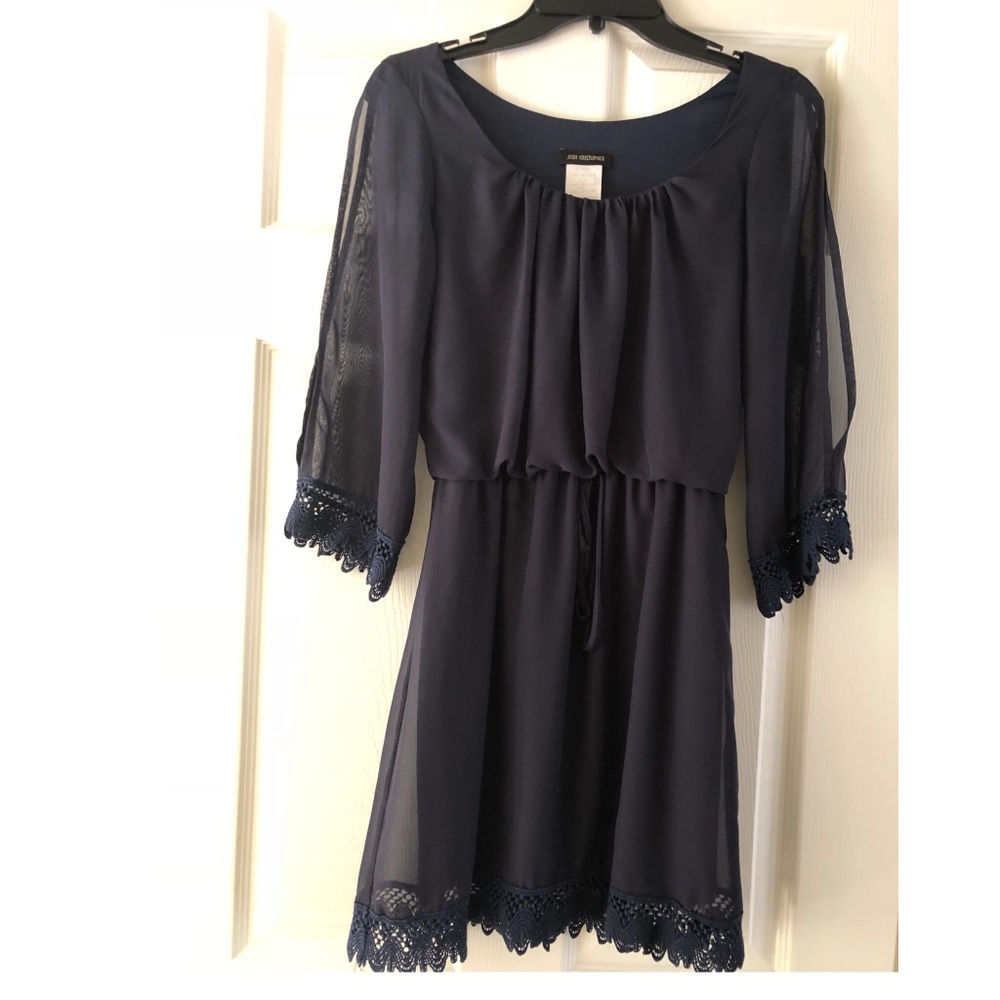 Navy Chiffon lace dress